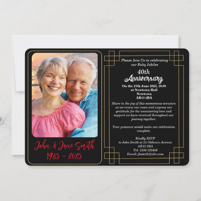 Custom 40th Ruby Jubilee Anniversary Invitation (Front)