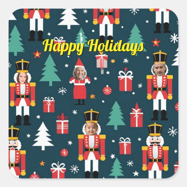 custom 4 face photo Christmas nutcracker Square Sticker (Front)