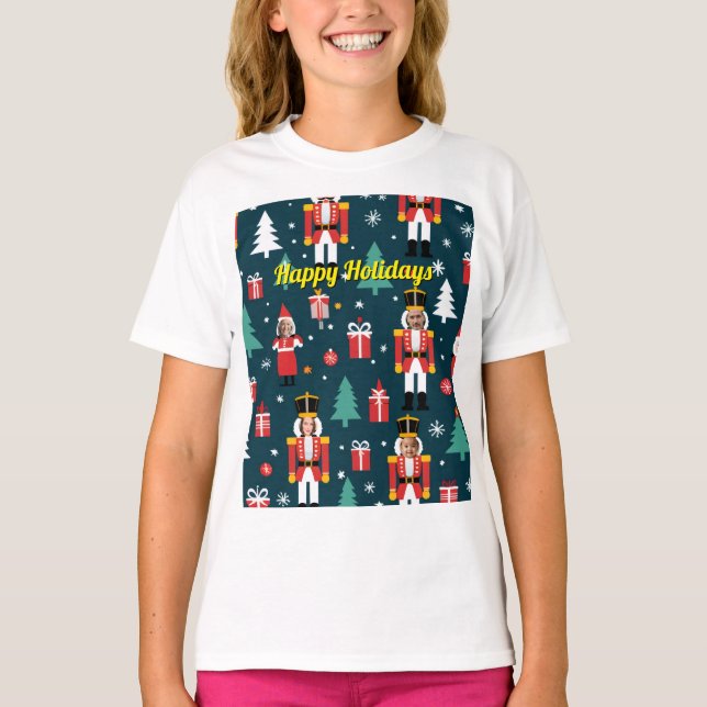 custom 4 face photo Christmas nutcracker T-Shirt (Front)