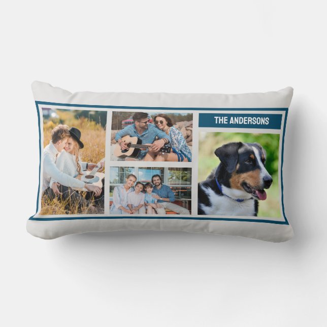 Custom 4 Family Photo Collage Simple Lumbar Cushion (Front)