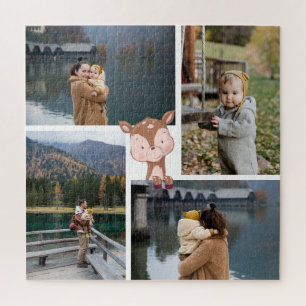 Custom 4 Family Photo / Cute Animal Kawaii Deer Jigsaw Puzzle