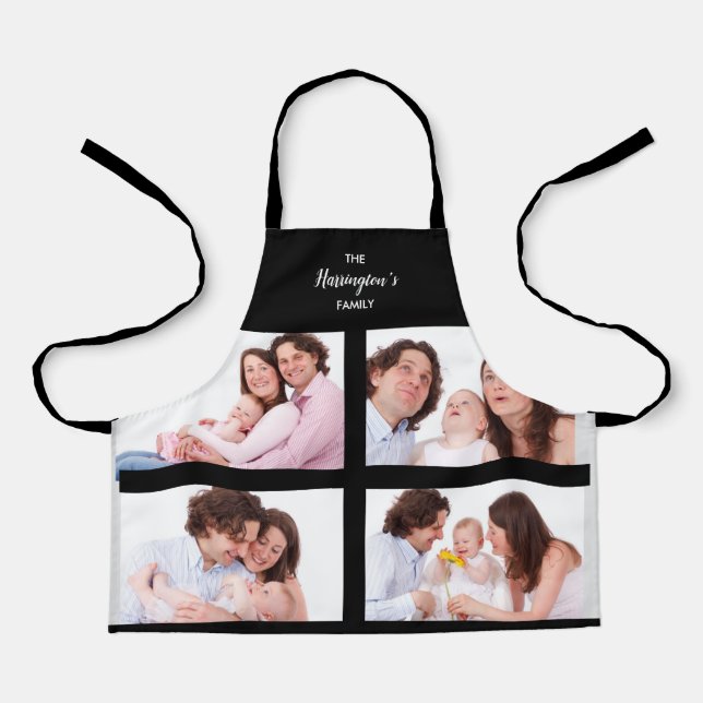 Custom 4 Family Photos Collage Rectangle Frame Apron (Front)