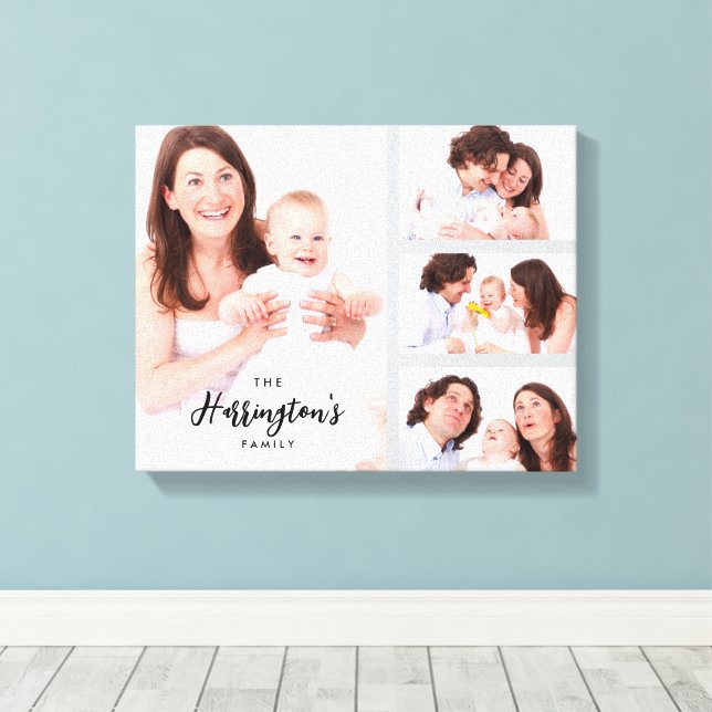 Custom 4 Family Photos Collage Rectangle Frame Canvas Print (Insitu(Wood Floor))