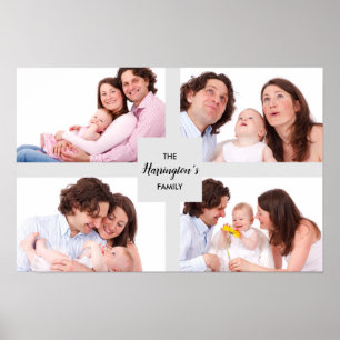 Custom 4 Family Photos Collage Rectangle Frame Poster
