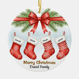 Custom 4 Name Family Christmas Stocking Ornament