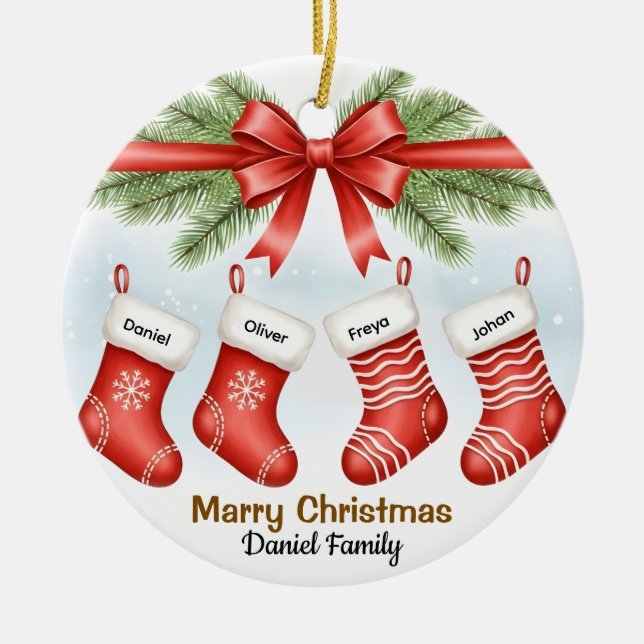 Custom 4 Name Family Christmas Stocking Ornament (Front)