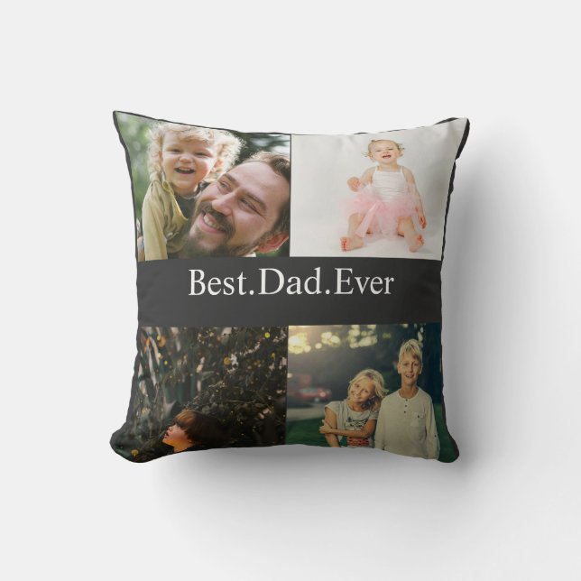 Custom 4 Photo Collage Best Dad Ever Cushion (Front)