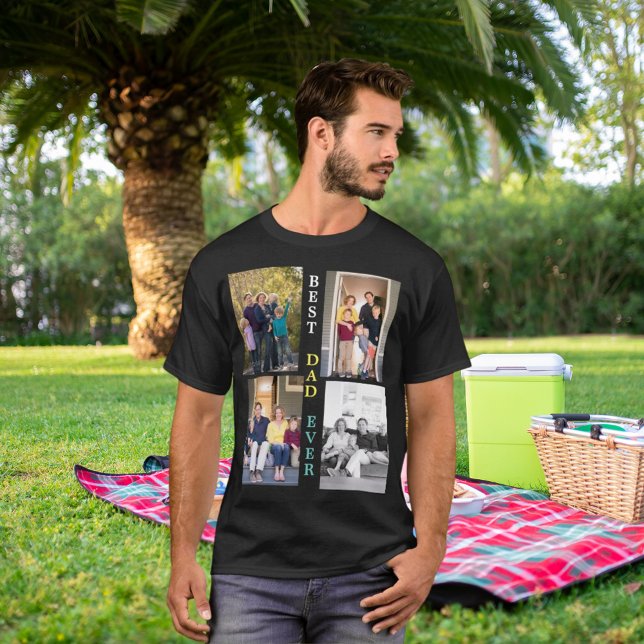 Custom 4 Photo Collage Best Dad Ever Father's Day T-Shirt (Creator Uploaded)