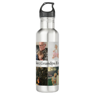 Custom 4 Photo Collage Best Grandpa Ever 710 Ml Water Bottle