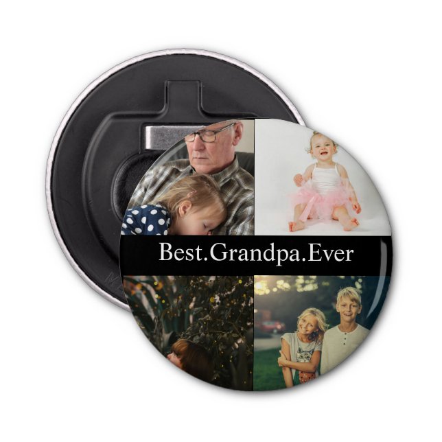 Custom 4 Photo Collage Best Grandpa Ever Bottle Opener (Front)