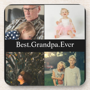Custom 4 Photo Collage Best Grandpa Ever Coaster