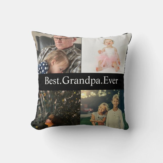 Custom 4 Photo Collage Best Grandpa Ever Cushion (Front)