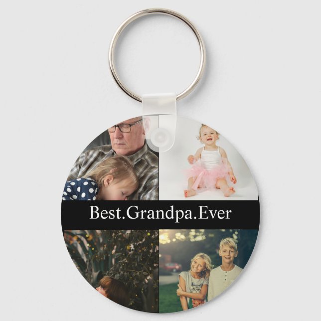 Custom 4 Photo Collage Best Grandpa Ever Key Ring (Front)