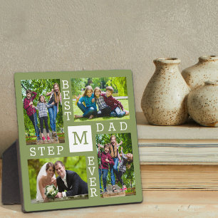 Custom 4 Photo Collage Best Stepdad Ever Green Plaque