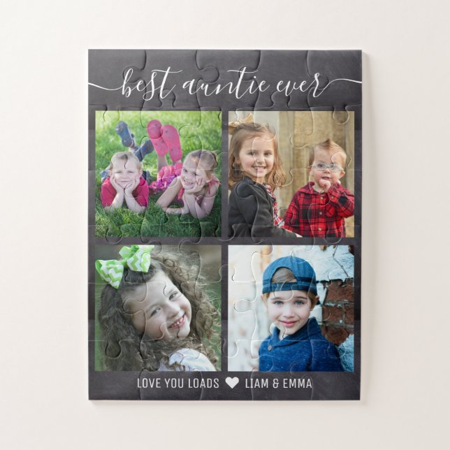Custom 4 Photo Collage Chalkboard Best Aunt Ever Jigsaw Puzzle (Vertical)
