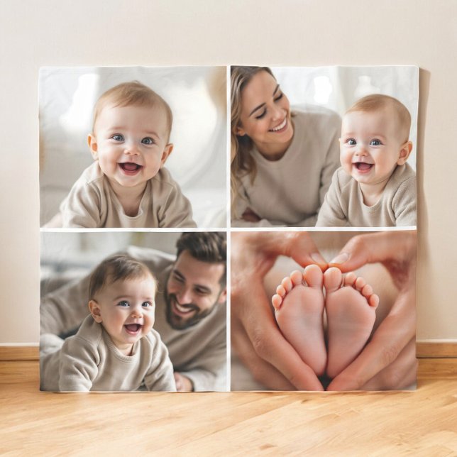 Custom 4 Photo Collage Cute Baby  Fleece Blanket (Creator Uploaded)