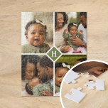Custom 4 Photo Collage Family Monogram | Olive<br><div class="desc">A special personalized gift with 4 of your custom photos and monogram initial. Use the design tools to add additional text in any font and colors you like. Upload more photos, edit the background color or choose a different size option to further customize the design. Custom photo puzzles are an...</div>