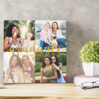 Custom 4 Photo Collage Gold Graduate Graduation