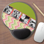 Custom 4 Photo Collage Lime and Coral Chevrons Gel Mouse Pad<br><div class="desc">A great way to display your square photos from your online account.  A fun zig zag stripe design highlights the pics.</div>