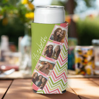 Custom 4 Photo Collage Lime and Coral Chevrons