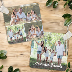 Custom 4 Photo Collage Modern Family Personalised Key Ring