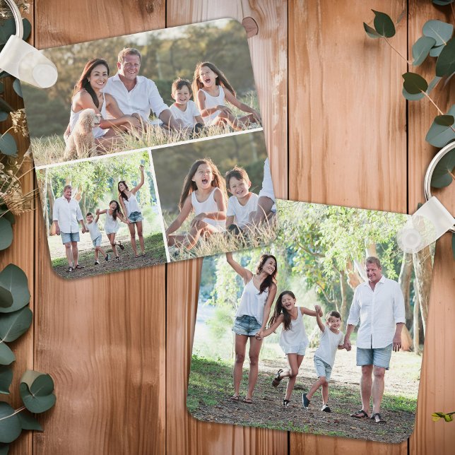 Custom 4 Photo Collage Modern Simple Family Key Ring (Creator Uploaded)
