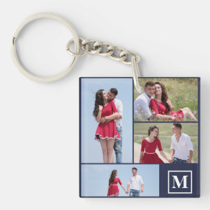 Custom 4 Photo Collage Monogrammed Key Ring