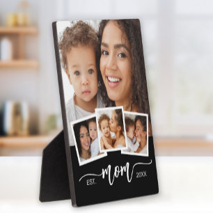Custom 4-Photo Collage Mum Established Year Black Plaque
