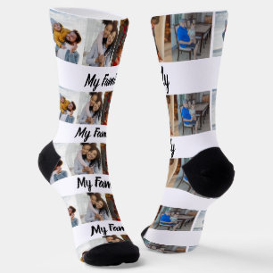Custom 4 Photo Collage My Family Script Socks