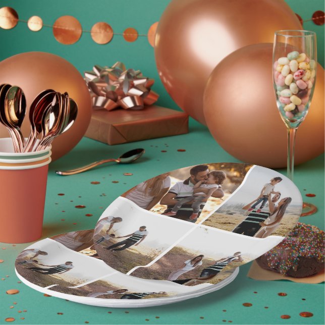 Custom 4 Photo Collage Personalised Paper Plates (Multi)