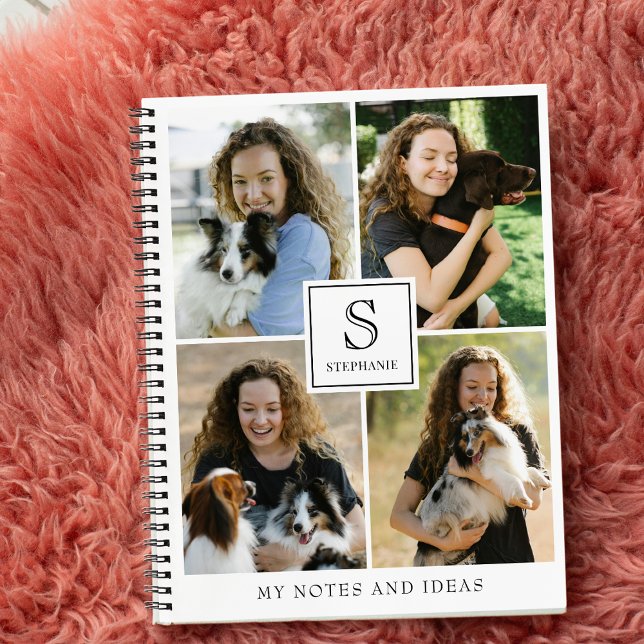 Custom 4 Photo Collage with Monogram Name and Text Notebook (Creator Uploaded)