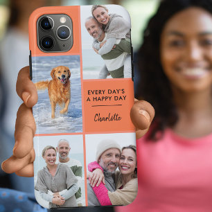 Custom 4 Photo Collage with Positive Quote Orange Case-Mate iPhone Case