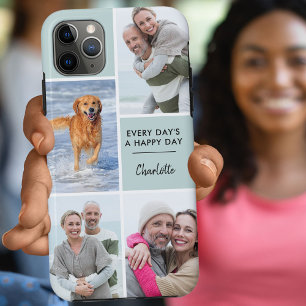 Custom 4 Photo Collage with Positive Quote Seafoam Case-Mate iPhone Case