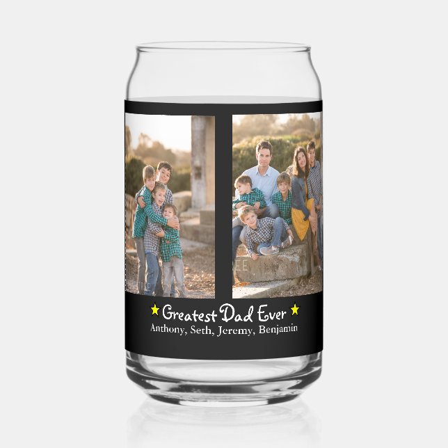 Custom 4 Photo Greatest Dad Ever Father's Can Glass (Front)