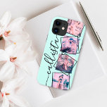 Custom 4 Photo Handwritten Monogram Name Couple iPhone 12 Pro Max Case<br><div class="desc">This romantic, cool, and modern case is perfect for anyone who wishes to carry their loved one with them. It features four customisable photograph pictures. On top of the photos are black, outlined twisted frames for a unique and contemporary touch. It also displays a place for a monogram name on...</div>