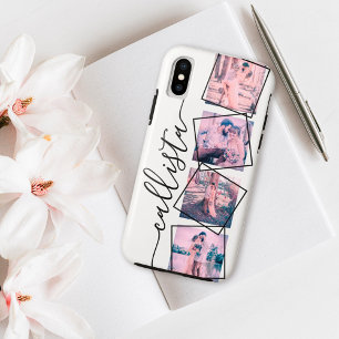 Custom 4 Photo Handwritten Monogram Name Family Case-Mate iPhone Case