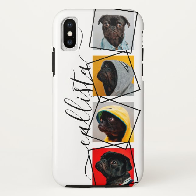 Custom 4 Photo Handwritten Monogram Name Pet Case-Mate iPhone Case (Back)