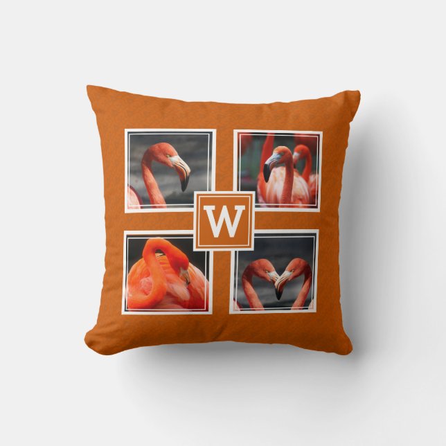 Custom 4 Photo Monogram Keepsake Burnt Orange Cushion (Front)