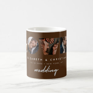 Custom 4 Photos Brown Love Script Wedding Coffee Mug