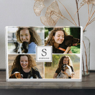 Custom 4 Picture Collage with Monogram and Name   Photo Block
