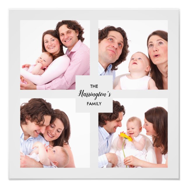 Custom 4 Section Family Photo Collage Square Frame (Front)