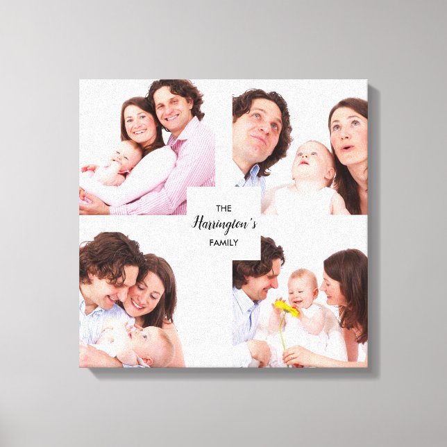Custom 4 Section Family Photo Collage Square Frame Canvas Print (Front)