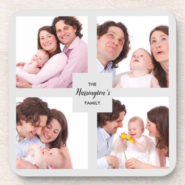 Custom 4 Section Family Photo Collage Square Frame Coaster (Front)