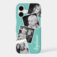 Custom 4 Square Photo Collage Teal Custom Name