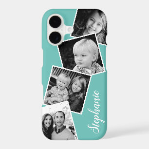 Custom 4 Square Photo Collage Teal Custom Name