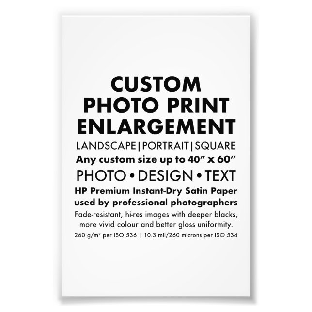 Custom 4"x6" Portrait Photo Enlargement Print (Front)