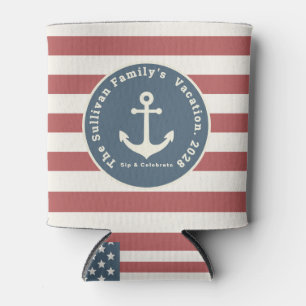 Custom 4th of July BBQ Family Name Nautical Can Cooler