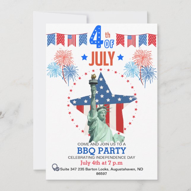 Custom 4th of July Invitation| Patriotic BBQ Party Holiday Card (Front)
