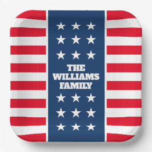 Custom 4th of July party stars and stripes patriot Paper Plate