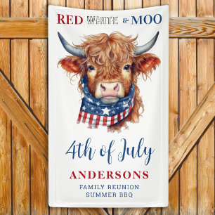 Custom 4th Of July Red White Blue Patriotic Cow Banner